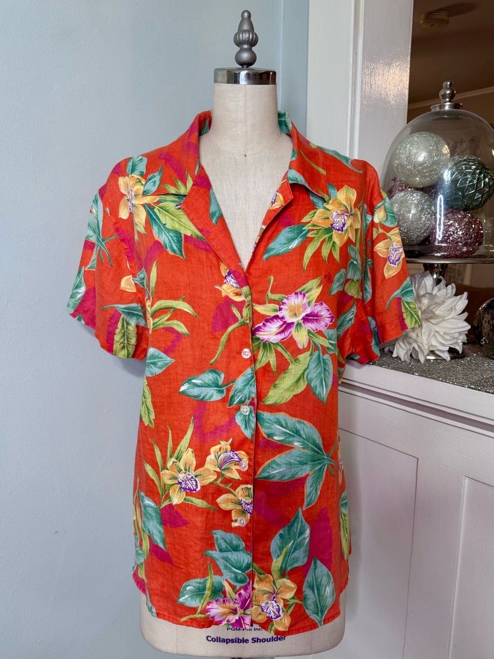 Lauren Ralph Lauren 100% Linen Tropical Hawaiian Button Down Shirt Womens Large - Picture 3 of 10